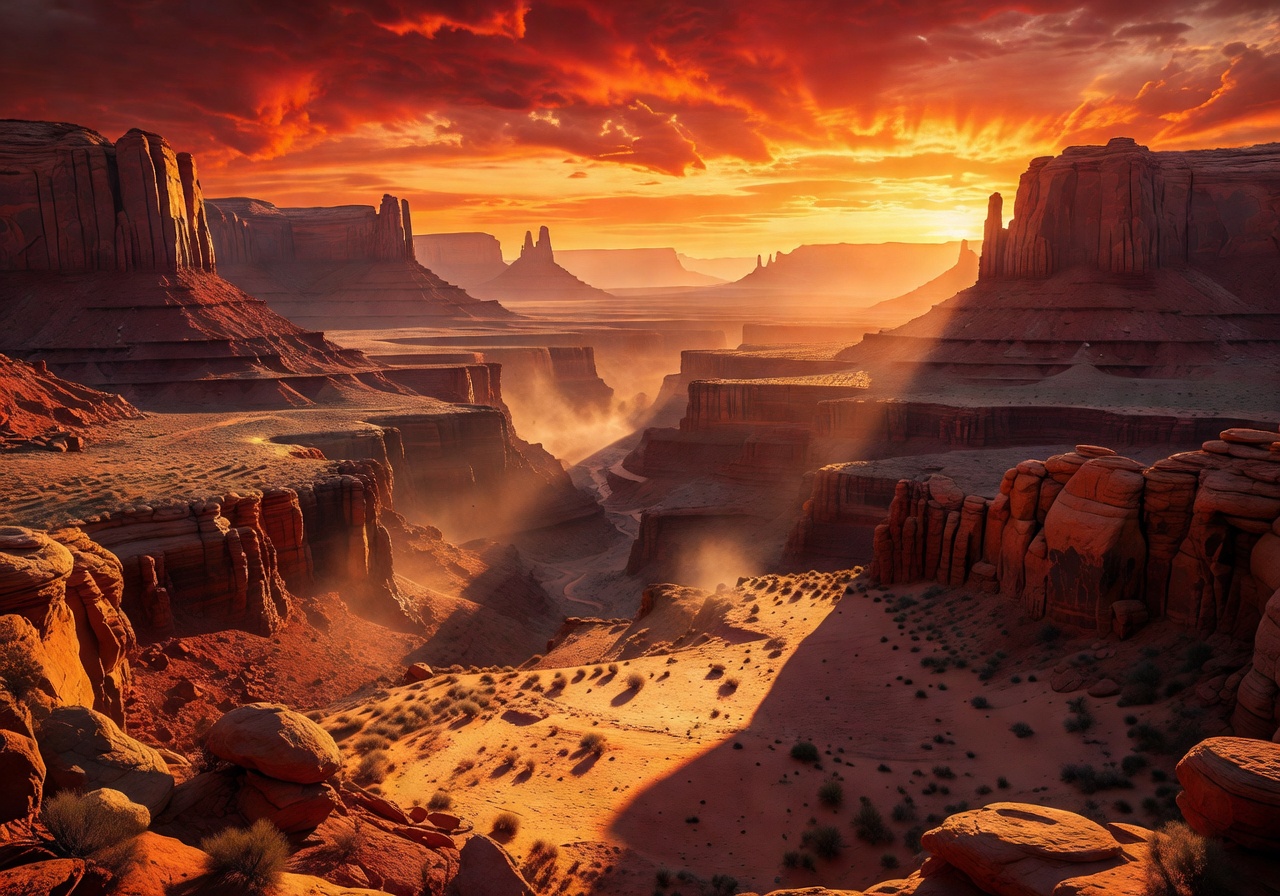 Cinematic desert sunset and canyon view representing the Banditos slot game aesthetic